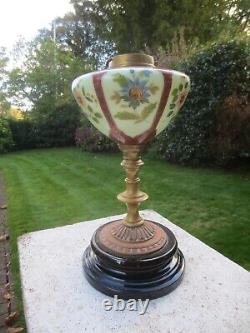 Antique Victorian Youngs Brass & Glass Uranium Vaseline Oil Lamp & Original Base