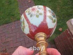 Antique Victorian Youngs Brass & Glass Uranium Vaseline Oil Lamp & Original Base