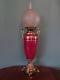 Antique Victorian (c1880) Cranberry Porcelain Oil Lamp-fine Etched Globe Shade