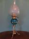Antique Victorian(c1880)hinks Oil Lamp-drop In Blue Glass Font-fine Etched Shade