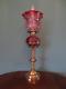 Antique Victorian(c1890) S. H. S. Oil Lamp With Cranberry Glass Font & Tulip Shade