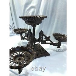 Antique Victorian cast iron oil lamp holder with swivel swing arms, 4 lamp arms