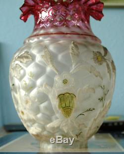 Antique Victorian cranberry oil lamp shade acid toned gilded stunning beautyful