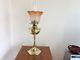 Antique Victorian duplex brass oil lamp with Amber tulip shade