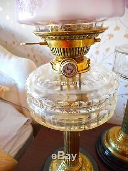 Antique Victorian/edwardian Oil Lamp Etched Cranberry Glass Shade Collect Only