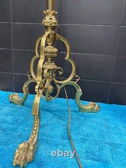 Antique Victorian floor standing brass oil lamp Converted to electricity. 146cm