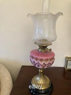 Antique Victorian oil lamp cranberry glass shade