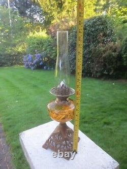 Antique Vintage Amber Glass Oil Lamp & Chimney Shepards Hut Farmhouse