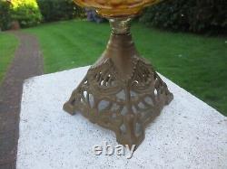 Antique Vintage Amber Glass Oil Lamp & Chimney Shepards Hut Farmhouse