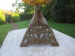 Antique Vintage Amber Glass Oil Lamp & Chimney Shepards Hut Farmhouse