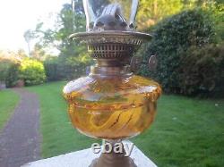 Antique Vintage Amber Glass Oil Lamp & Chimney Shepards Hut Farmhouse