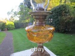 Antique Vintage Amber Glass Oil Lamp & Chimney Shepards Hut Farmhouse