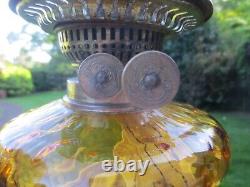 Antique Vintage Amber Glass Oil Lamp & Chimney Shepards Hut Farmhouse