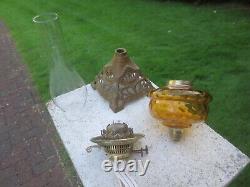 Antique Vintage Amber Glass Oil Lamp & Chimney Shepards Hut Farmhouse