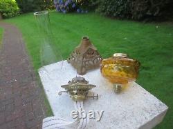 Antique Vintage Amber Glass Oil Lamp & Chimney Shepards Hut Farmhouse