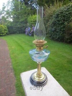 Antique Vintage Brass English Make Oil Lamp & Chimney Shepards Hut Oil Lamp