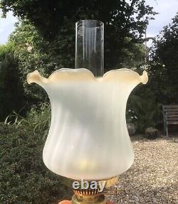 Antique/Vintage Oil Lamp Peach Cased Glass Font Mask Head Brass Base Duplex