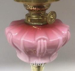 Antique/Vintage Peg Oil Lamp Pink/Cranberry Font And Shade. No1