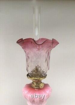Antique/Vintage Peg Oil Lamp Pink/Cranberry Font And Shade. No1