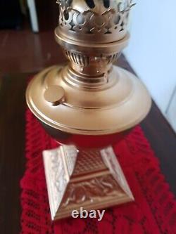 Antique Vintage Twin Burner Brass & Copper Oil Lamp, Ornate, Glass Shade, Weighed