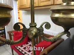 Antique Vintage Victorian Ornate Brass Double Oil Lamp