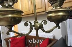 Antique Vintage Victorian Ornate Brass Double Oil Lamp