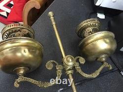 Antique Vintage Victorian Ornate Brass Double Oil Lamp