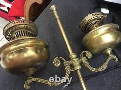 Antique Vintage Victorian Ornate Brass Double Oil Lamp