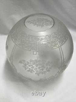 Antique Vtg Etched Glass Ball Oil Lamp Shade Art Deco Nouveau Victorian GWTW 4