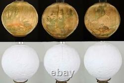 Antique Western Dresden Porcelain Lithophane Hunting Kerosene Oil Gas Lamp Shade
