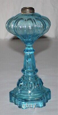 Antique Whale Oil Lamp Base WithCollar 10-1/2 Tall Blue Translucent Glass