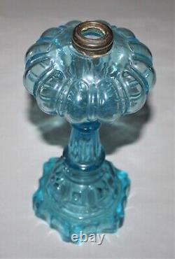 Antique Whale Oil Lamp Base WithCollar 10-1/2 Tall Blue Translucent Glass