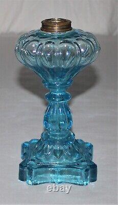 Antique Whale Oil Lamp Base WithCollar 8-5/8 Tall Blue Translucent Glass