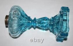 Antique Whale Oil Lamp Base WithCollar 8-5/8 Tall Blue Translucent Glass