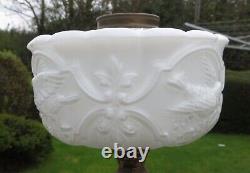 Antique White/Opal Moulded Glass Oil Lamp Font/Fount Aesthetic Birds/Flora