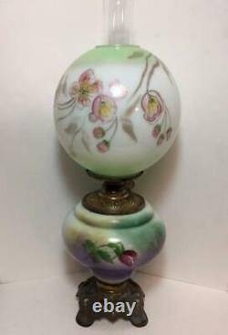 Antique Working Victorian GWTW CLIMAX Floral Globe Oil Parlor Table Lamp GC