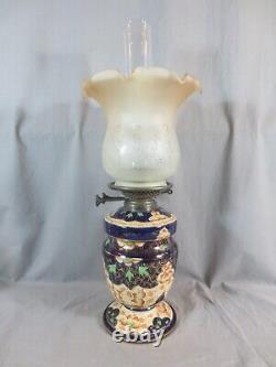 Antique Wright And Butler Pottery Vase Duplex Oil Lamp & Vintage Vianne Shade