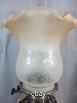 Antique Wright And Butler Pottery Vase Duplex Oil Lamp & Vintage Vianne Shade