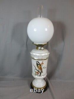 Antique Wright And Butler White Glass Vase Duplex Oil Lamp