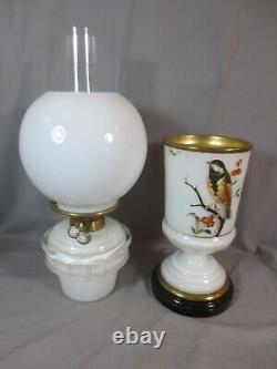 Antique Wright And Butler White Glass Vase Duplex Oil Lamp