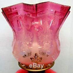 Antique Wright & Butler Duplex Burner Veritas Oil Lamp Pink Original Shade