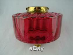 Antique Youngs Large Cranberry Glass Ribbed Moulded Oil Lamp Font Brass Fittings