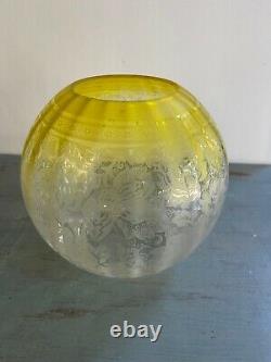 Antique acid etched citrus yellow oil lamp shade