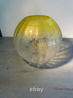 Antique acid etched citrus yellow oil lamp shade