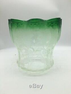 Antique acid etched tulip green oil lamp shade