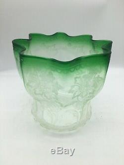 Antique acid etched tulip green oil lamp shade