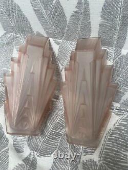 Antique art deco frosted peach wall lights