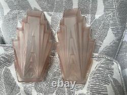Antique art deco frosted peach wall lights