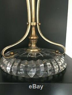 Antique benson cut glass supercut oil lamp on tripartite legs cut glass plinth