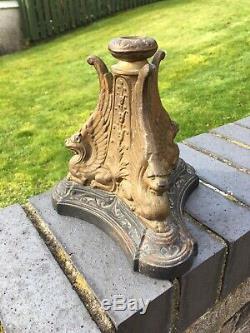 Antique c1854 Victorian Oil Lamp Base with 3 Cast Alloy Bronze Colour Gryphons